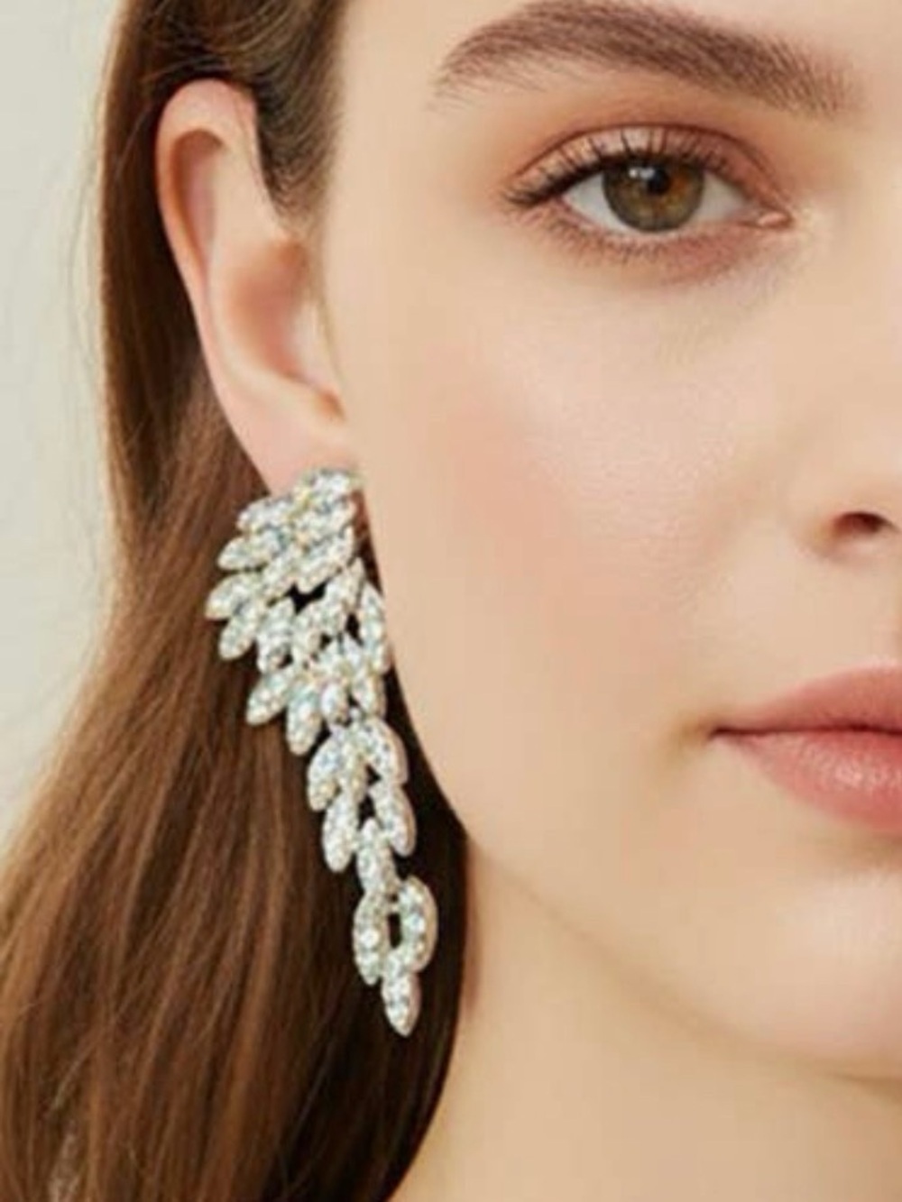 Rhinestone Pave Leaf Cascade Drop Earrings (5587)